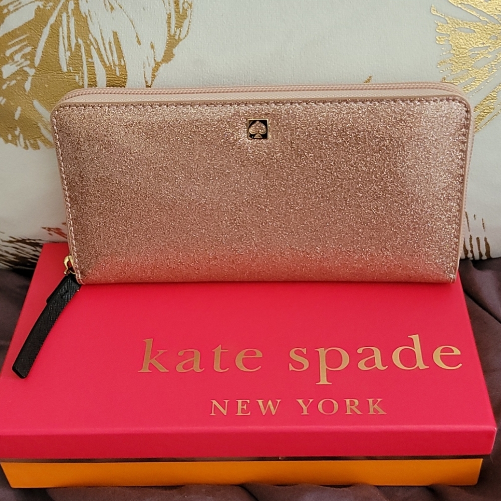 kate spade rose gold glitter wallet